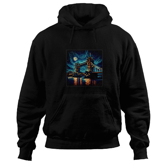 Surrealism Starry Night Tower Bridge 69 Hoodies
