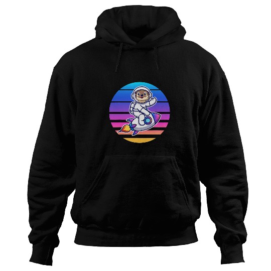 Otters Retro Sunset Otter Space Astronomy Otter Lover Pun Jokes Hoodies
