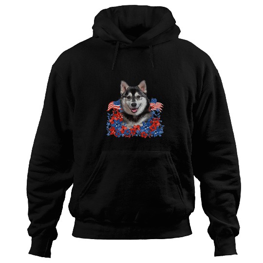 Dog Husky Independent Flowers Dog American Flag Hoodies