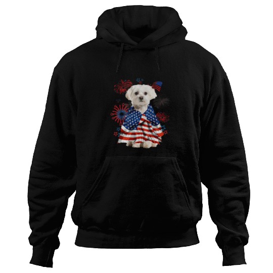 Dog Maltese American USA Flag 4th of July Dog Lover Hoodies