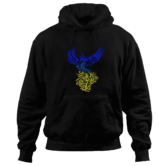Blue Yellow Artistic Phoenix Illustration Hoodies
