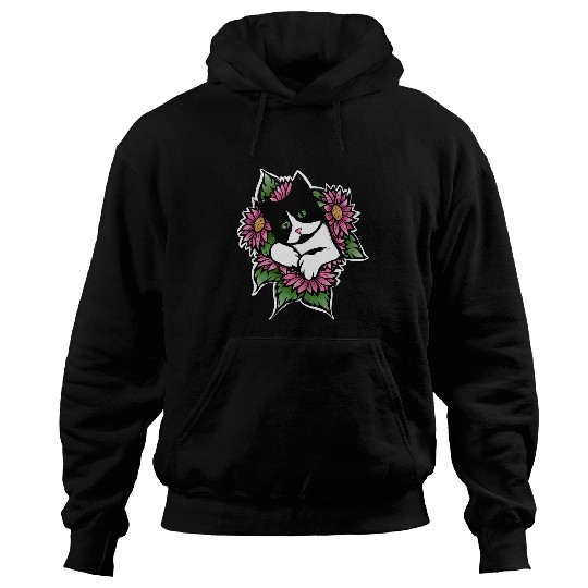 Beautiful Tuxedo Cat Art floral tuxedo cats Hoodies
