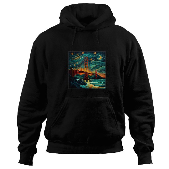 Surrealism Starry Night Golden Gate Bridge Hoodies