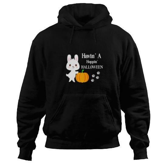 Bunny Rabbit Having Hopping Fun Halloween Pumpkin Paw Prints Hoodies