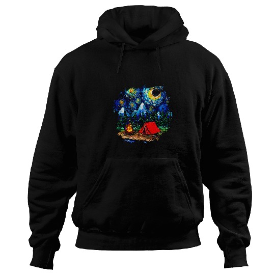 Camping Starry Night Impressionist Art by Aja Hoodies