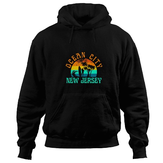 Surf Life Ocean City New Jersey Beach Surf Surfer Retro Sunset Girls Hoodies