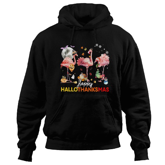 Pink Flamingo Three Cute Flamingo Happy Hallothanksmas Thanksgiving xmass Flamingos Hoodies