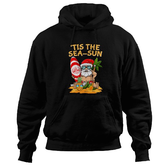 Surf Life Tis The Sea Sun Christmas In July Santa Surfing Summer Beach Hoodies