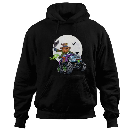 Scarecrow Monster Truck Creepy Halloween Jack O Lantern Kids Hoodies