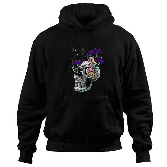Pink Flamingo Skull Flamingo Purple Daisy Rave Techno Music EDM Lover Gift Flamingos Hoodies