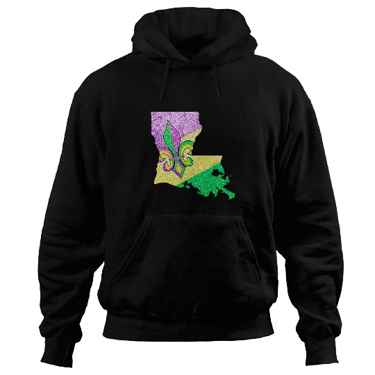 NOLA Louisiana Map Fleur de Lis NOLA Fat Tuesday Parade Hoodies