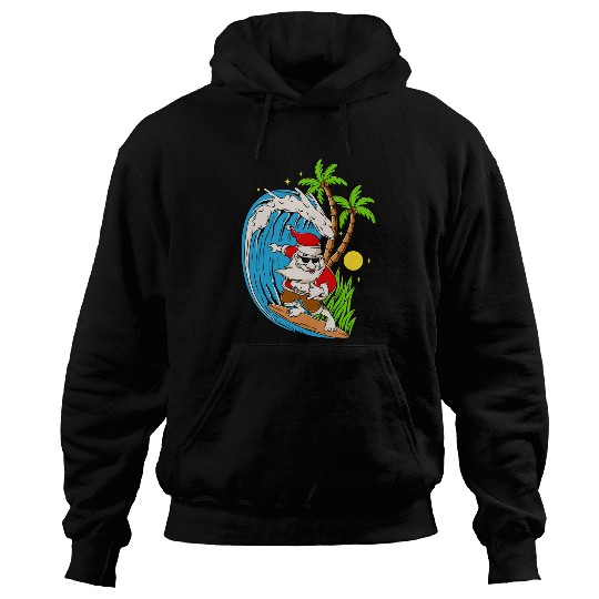 Surf Life Christmas in July Summer Santa Claus Beach Hawaii Surf Hoodies