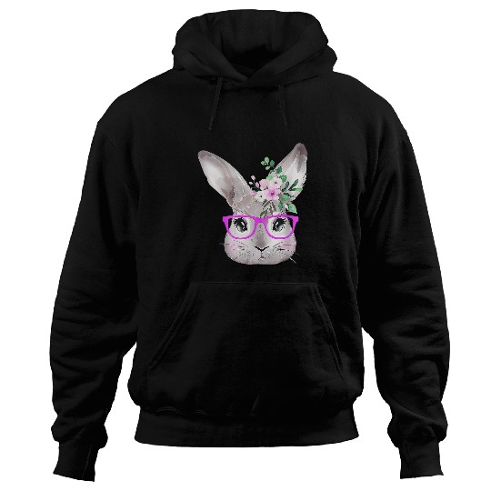 Rabbits Bunny Face With Purple Glasses Cute Easter Rabbit Floral Hoodies