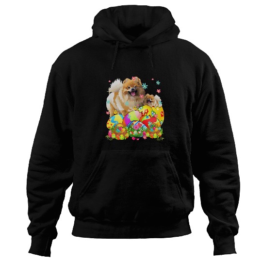 Dog Pomeranian Happy Easter Day Pomeranian With Easter Eggs Dog Lover Hoodies