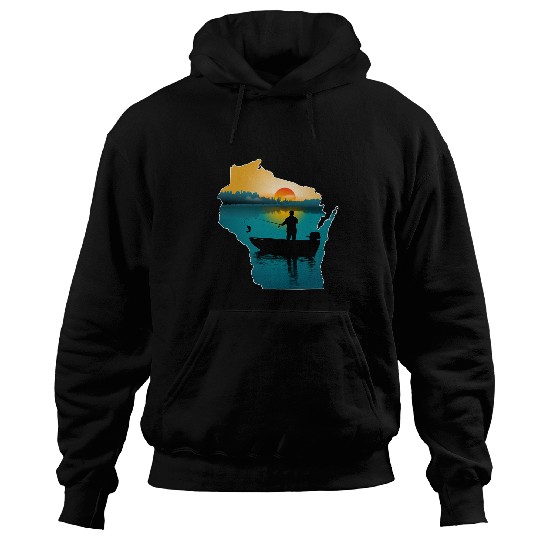 Fishing Wisconsin Fishing At Sunset Fisher Hoodies