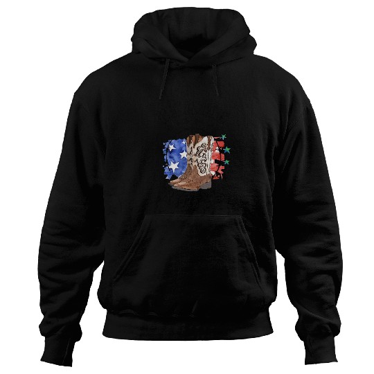 Retro US Flag Cowboy Boots Blame It All On My Roots Western Hoodies