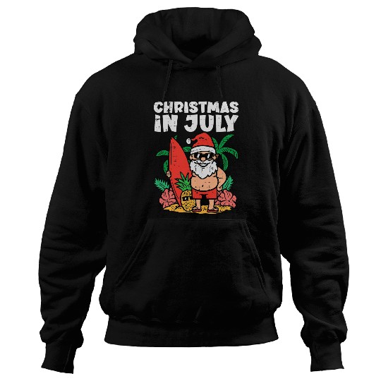 Surf Life Santa Surfer Beach Christmas In July Funny Summer xmass Surf Hoodies