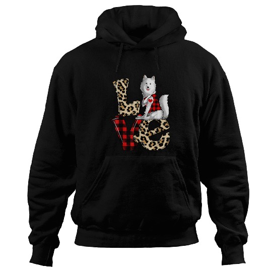 Dog Samoyed Love Leopard Plaid Happy Valentines Day Dog Lover Hoodies