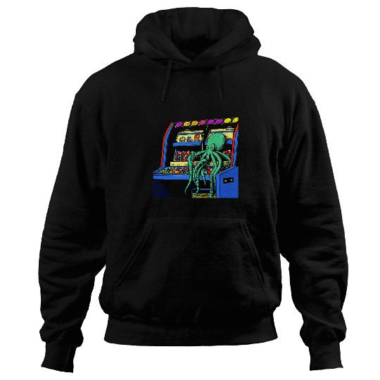 Octopuss Lover sitting on video game Vending Machine gatcha arcade Hoodies