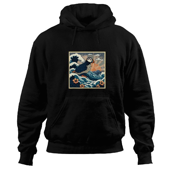 Surrealism Japanese Painting Puffin Hoodies