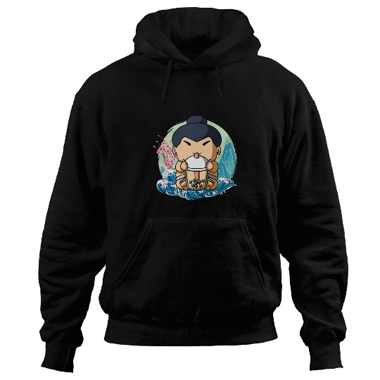 Boba Tea sumos Wrestler Japanese Great Wave Kanagawa Hoodies