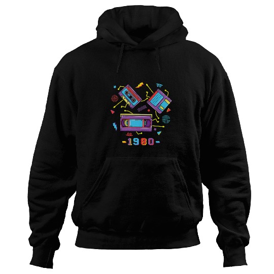 80s Nostalgia Floppy Disk Record Player Retro 80s Music Hoodies