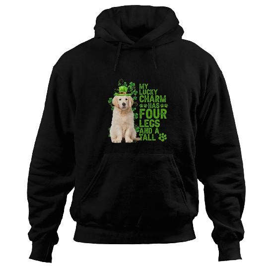Goldie Puppy Golden Retriever Green Hat Lucky Charm StPatricksDay Golden Retriever Dog Hoodies