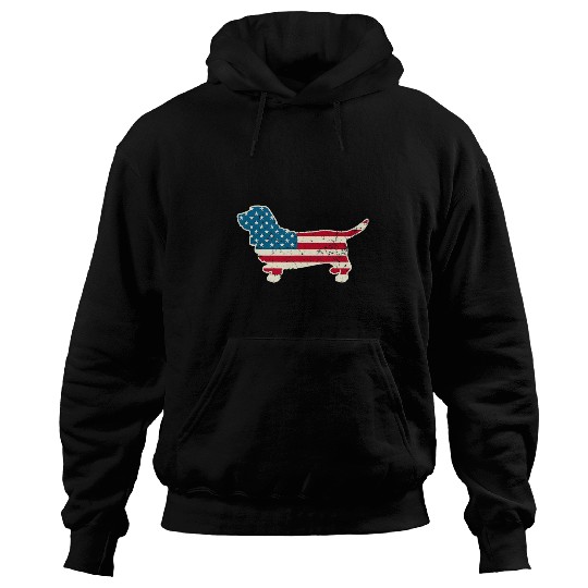 Dog Basset Hound 4th of July Men Women USA American Flag Dog Hoodies