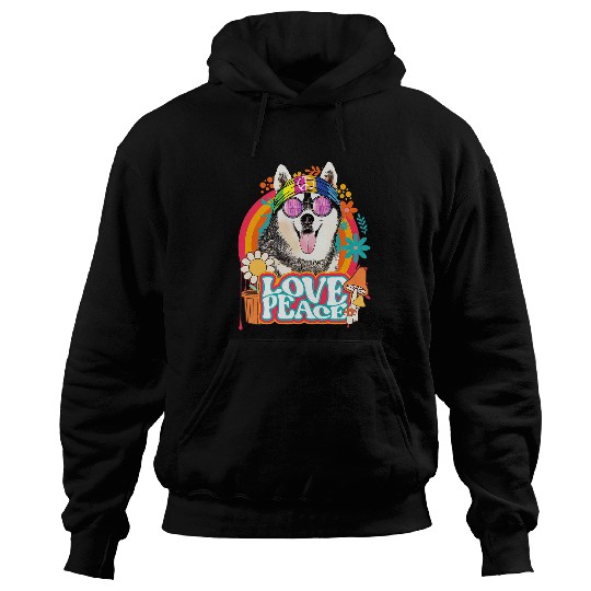 Hippie Siberian Husky Dog Retro 60s 70s Peace Sign Love Hoodies