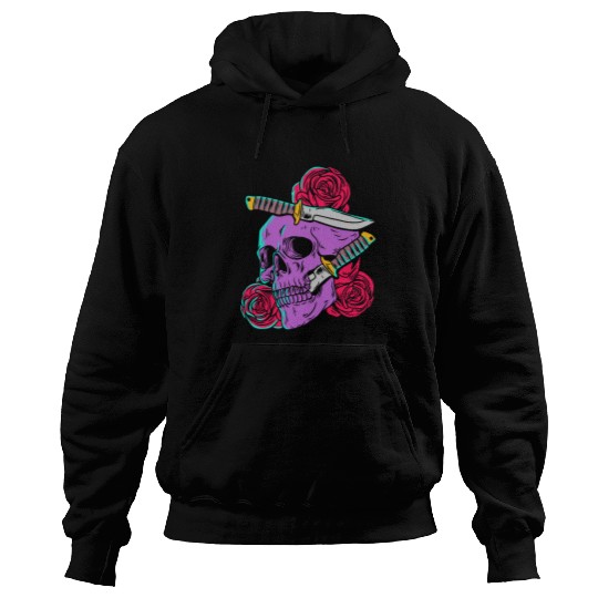 Skeletons Skulls Red Roses and Skull with knifes Gothic Calaveras Skeletons 701 Skull Hoodies