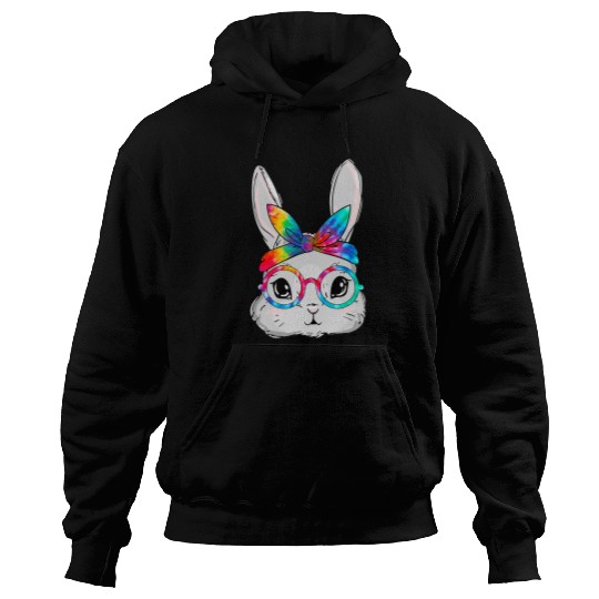 Rabbits Bunny Face Sunglasses Tie Dye Glasses Headband Easter Day Hoodies