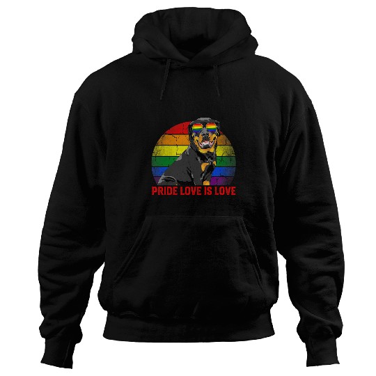 Dog Rottweiler Retro LGBT Pride Love Is Love Rottweiler Dog Hoodies