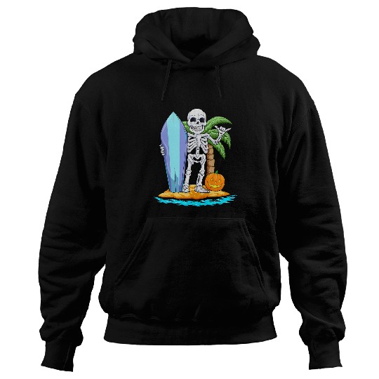 Skeletons Skulls Surfing Halloween Jack O Lantern Pumpkin Surfer Skull Hoodies