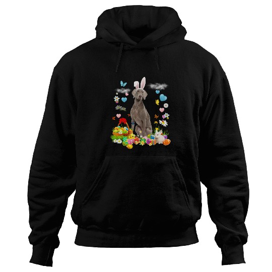 Happy Easter Cute Bunny Dog Weimaraner Eggs Basket Funny Hoodies