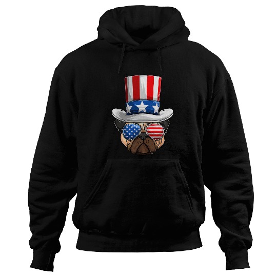 Pug Lover American Flag Patriotic Men 4th Of July Poppy Pugs Dog Hoodies