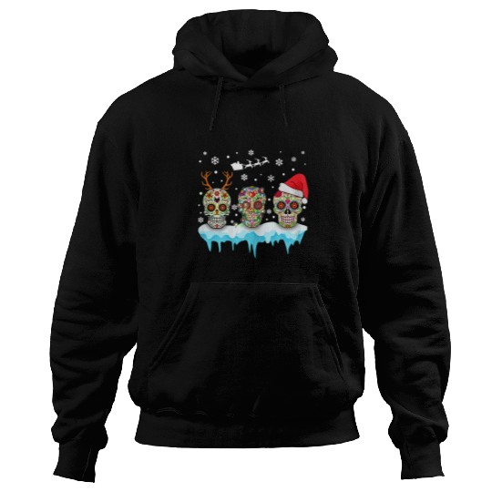 Skeletons Skulls Christmas Funny Skulls Wear Santa Hat Reindeer Gift Deads Bones Skull Hoodies