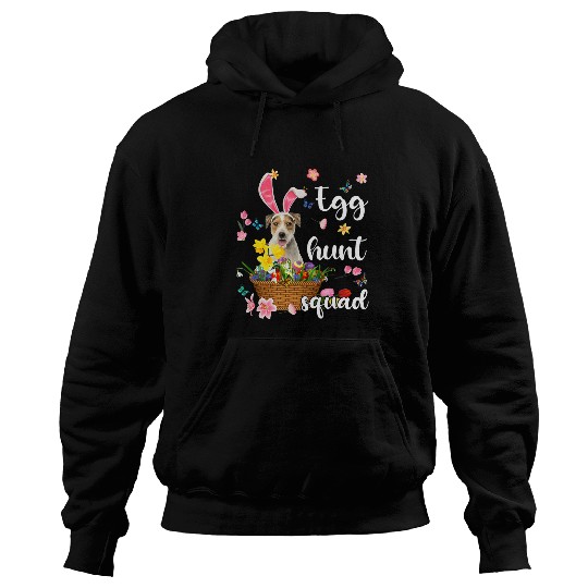 Parson Russell Terrier Happy Easter Day Colorful Egg Hunt Hoodies