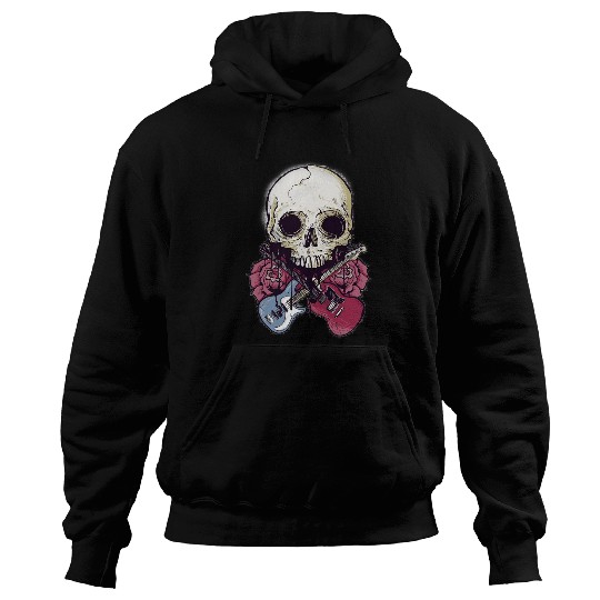 Skeletons Skulls Lover Skeletons with Guitars design rose Skull Hoodies