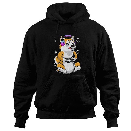 Akita Inu Dog Video Game Gamer Gaming Console Japanese Akita Hoodies