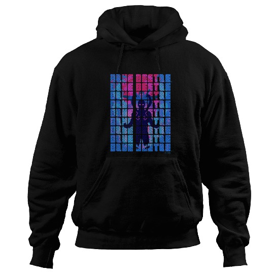 Blue Beetle Repeated Stacked Text Neon Silhouettes Poster Hoodies