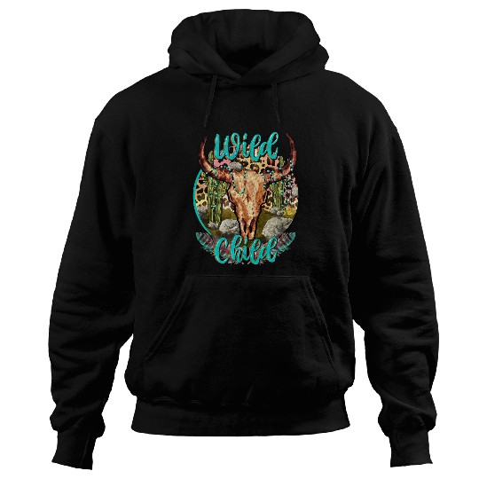Skeletons Skulls Leopard Boho Bull Skull Cactus Wild Child Western Country Skull Hoodies