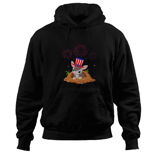Armadillo Graphic Red White Blue Fireworks Decor 4th Of July Hoodies