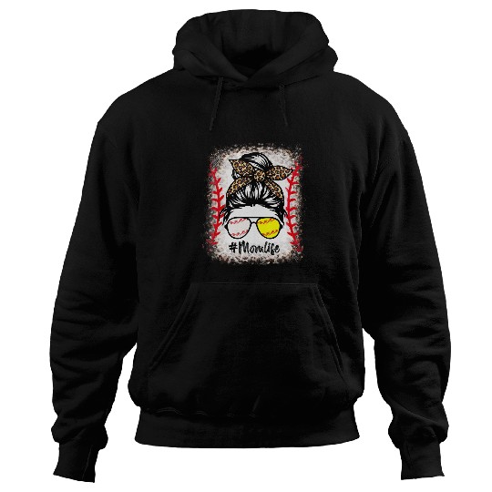 Sport Baseball Bleached Softball Baseball Mom Life Leopard Messy Bun Player Hoodies
