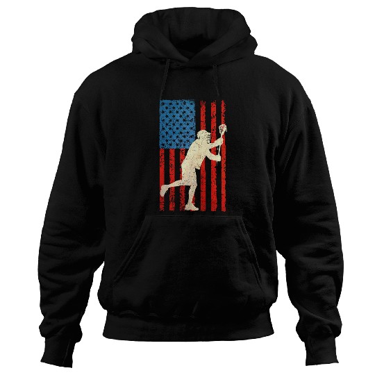 Sport Lacrosse Gift LAX American USA Flag Lacrosse Racket Helmet Cheer Hoodies