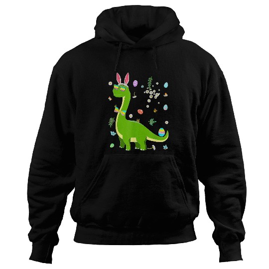 Brontosaurus Bunny Ears Egg Easter Day Dinosaur Dino Kids Hoodies