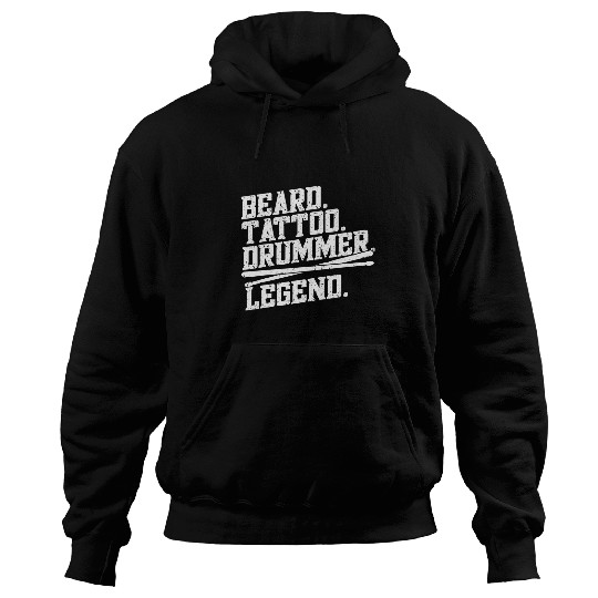 Funny Drummer Mens Beard Tattoo Drummer Legend Drums Percussion Drummer Hoodies