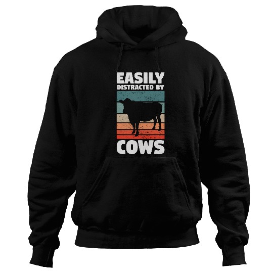 Cow Lover Easily Distracted By Cows Funny Farm Animal Dairy Farmer Hoodies