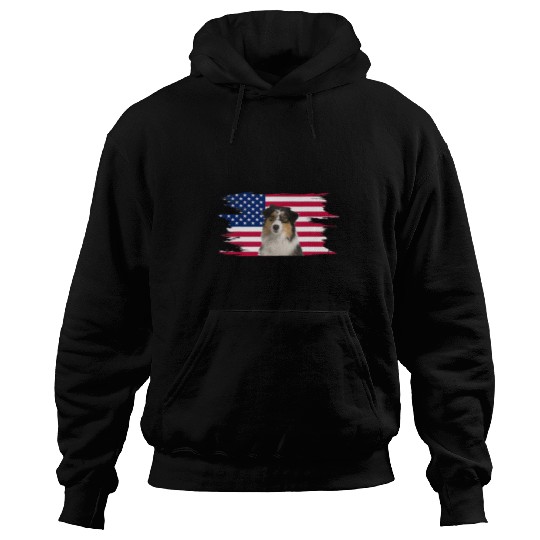 American Flag Dog Australian Shepherd Hoodies