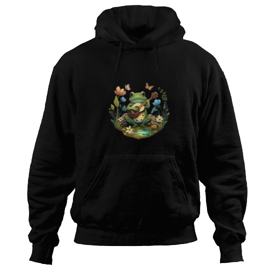 Funny Banjo Frog Cottagecore Aesthetic Frog Playing Banjo On Mushroom Cute 2 8 8 Hoodies
