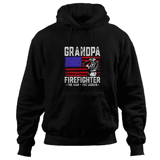 Fireman Firefighter Grandpa Firefighter The Man The Legend American Flag Firemen Hoodies